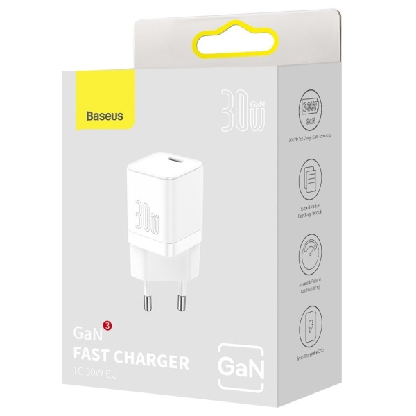 Încărcător Rapid Baseus GaN3 Fast Charger 1C 30W EU Alb CCGN010102